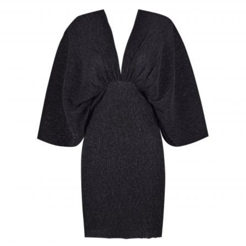 ROTATE BIRGER CHRISTENSEN Gathered Metallic Stretch Knit Mini Dress